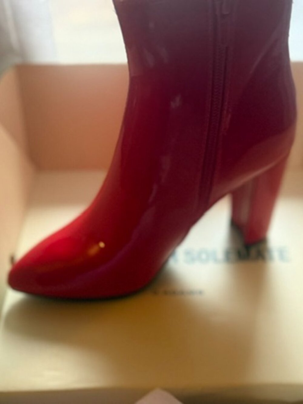 Wallice By J. Adams Red Vegan Patent Leather Bootie - Size 5.5